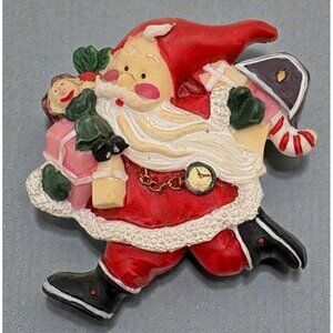 Christmas Santa Claus Fridge Magnet Holiday Rush Running Late Hand Painted